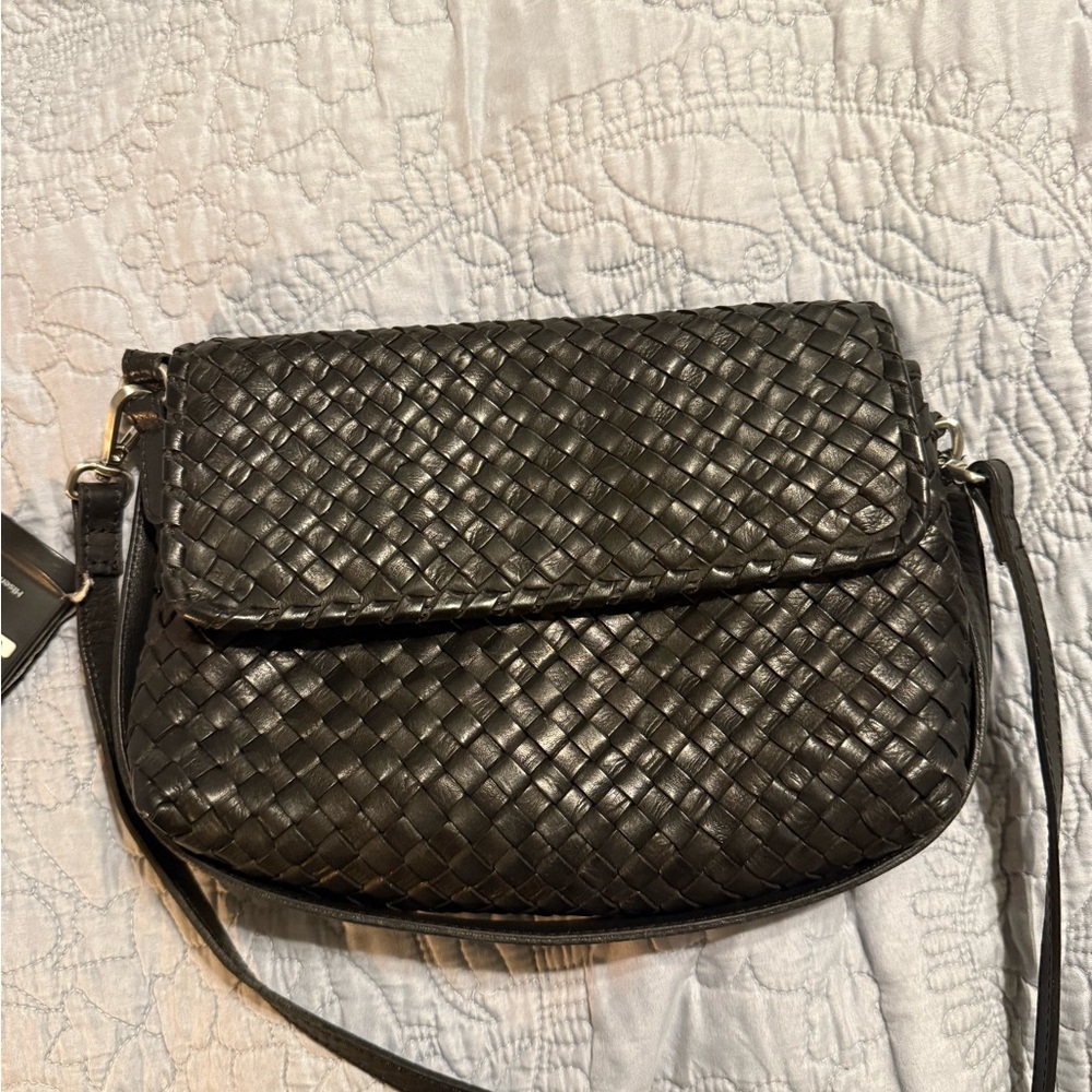 Elegant Black Woven Leather Crossbody Bag